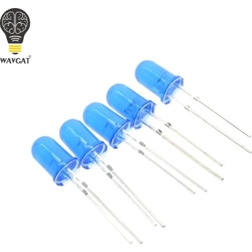 100pcs 5mm Diffused Blue LED Diode DIP Round Wide Angle Through Hole 2 Pin LED Light Emitting Diode Lamp 460-475nm 1.8-2.0V
