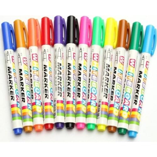 12 Colors White Board Maker Pen Whiteboard Liquid Chalk Dry Erasable Glass Ceramics Erase Writing Pens Office School Supply