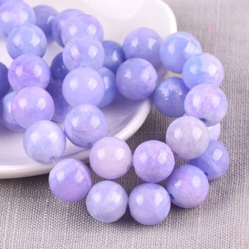 20pcs Round 10mm Bluish Violet Natural Jade Stone Loose Gemstone Beads For Jewelry Making DIY Bracelet