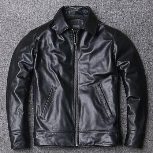 2021 New Black Soft Cowhide Jacket Mens Genuine Leather Coat Dads Leather Jacket Plus Size Male Leather Clothes Size S-5XL