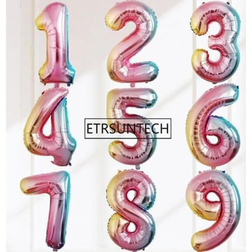 32inch Rainbow Number Foil Balloons Large Digit Helium Balloons Wedding Decorations Birthday Party Supplies Baby Shower