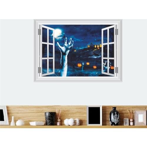 Tomb Ghost Moonlight 3d Window Wall Stickers For Home Decorations Halloween Mural Art Diy Festival Wall Decals Pvc Posters