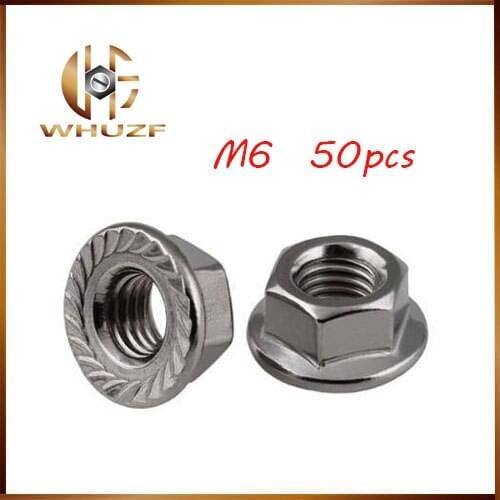 50pcs Free Shipping High Quality 304 stainless steel flange face toothed lock nut nut DIN6923 M6 nuts,m6 nut
