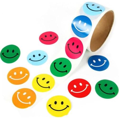 500 pcs/2.5CM roll notebook, gift box with smiley face portrait sticker, childrens toy, reward inspirational teacher sticker