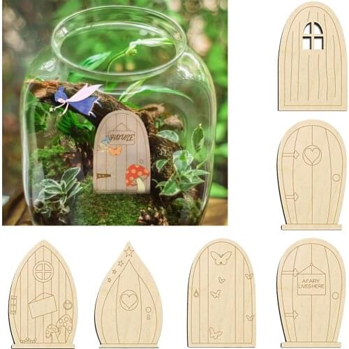 6 Designs Mini Wooden Fairy Garden Doors DIY Decor Blank Unfinished Enchanted Miniature World Home Ornament