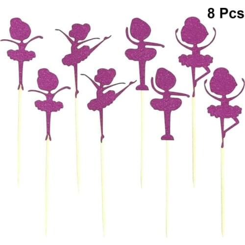 8 PCS Birthday Dancing Girl Ballerina Party Supplies Cake Decorations Cupcake Toppers For Wedding Anniversary Birthday Party