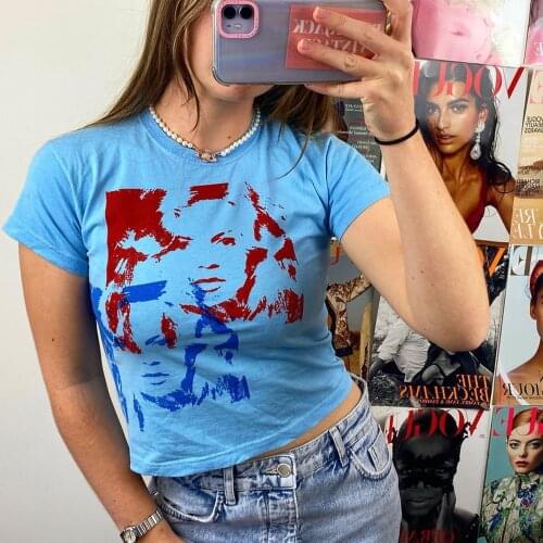 90s Vintage Gothic Y2K Top Women Short Tank Tops 2021 Summer Sleeveless Figure Print Round Neck Pullover Sexy Crop Tops