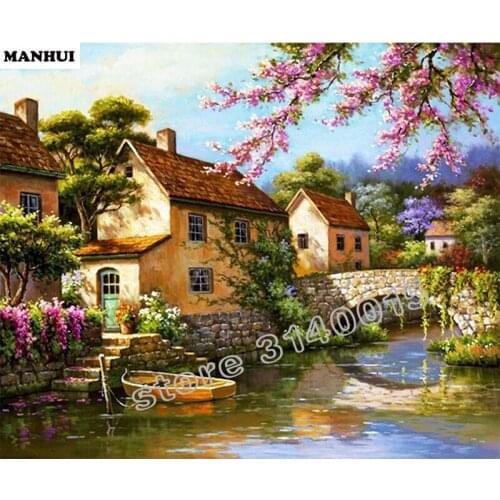 5D Diamond Embroidery Diamond Painting Small bridge house Cross Stitch kit Mosaic Resin Craft landscape Home Decoration BCD343