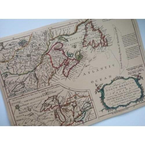 Part of North America and Canada Map Classic Vintage Retro Kraft Decorative Poster Maps Wall Canvas Sticker Home Bar Posters Dec