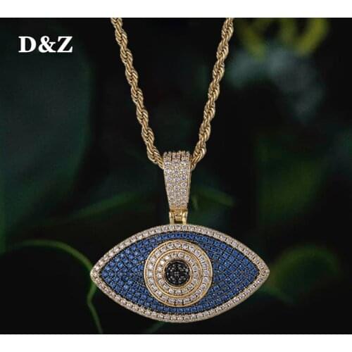 D&Z New Evil Eye Pendant Iced Out Bling Cubic Zirconia Necklaces & Pendants For Men Women Rapper Jewelry With Solid Back