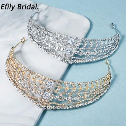 Efily Bridal Wedding Rhinestone Tiaras and Crowns for Women Hair Accessories Silver Color Hair Jewelry Bridesmaid Headpiece Gift