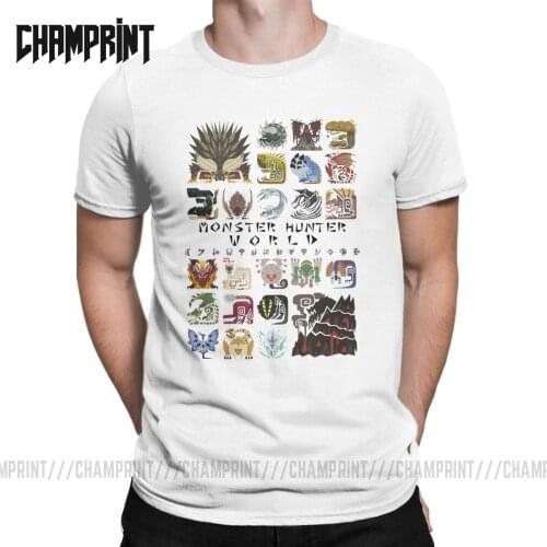 Mens T-Shirts Monster Hunter World Vintage Pure Cotton Tee Shirt Short Sleeve T Shirts Round Collar Clothes Plus Size 4XL 5XL