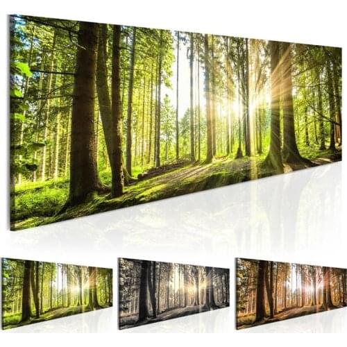 Canvas Print Pictures Home Decor 1 Piece Green Tree Forest Landscape Painting Living Room Natural Fresh Sunshine Poster Wall Art