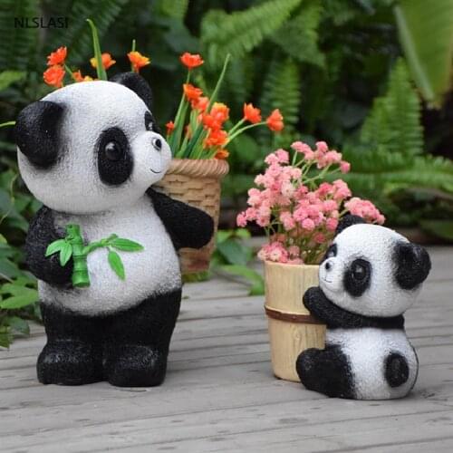 Simulation Panda Resin Ornaments Home Courtyard Garden Kindergarten Statue Kids Toys Succulent Plants Flower Pot Decorations