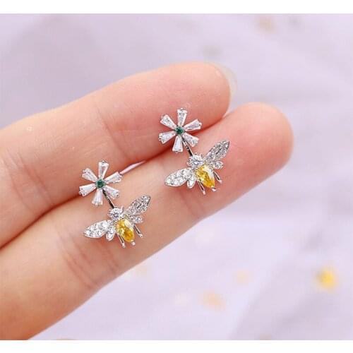 JK Personality Lovely Flower Bee Shape Women Stud Earring Gold/Silver Color Party Daily Wear Gift for Girlfriend Fashion Jewelry