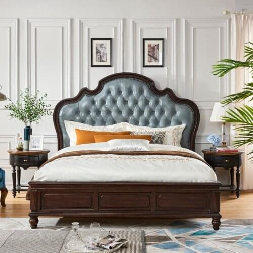 American-style solid wood bed, European-style leather double bed, 1.8 meters, master bedroom, queen-size bed, princess bed, wedd