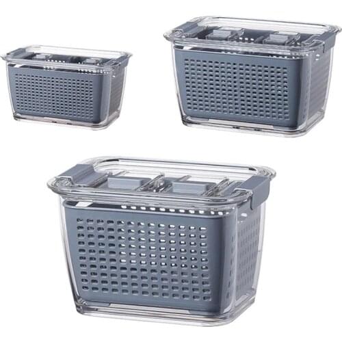 Kitchen Refrigerator Storage Containers Fresh-Keeping Storage Box Fruit Vegetable Drain Crisper Kitchen Storage Box