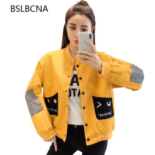 Sweet Kawaai Short Jacket Woman 2020 New Korean Style Loose L Spring Autumn Baseball Clothes Women Casual Patchwork Coat A17