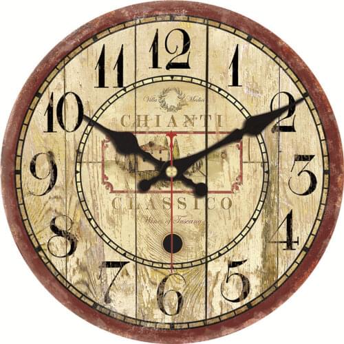 Vintage Abstract Roman Numerals Easy To Read 16 inch Wooden Cardboard Wall Clock CHIANTI CLASSICO Clock For Living Room Decor