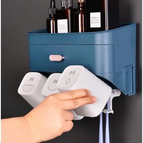 Wall-Mounted Toothbrush Holder Bathroom Supplies Cosmetics Storage Mouthwash Cup Holder Large Space Drawer Type Storage Layer
