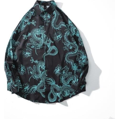 2020 New Arrival Full Print China Dragon Loose Fit Fashion Long Sleeve Shirt Mens And Womens Hip Hop Shirts Men Dress