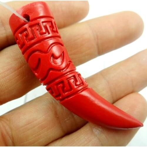 Natural stone Quartz crystal Turquoises Chinese Red Organic Cinnabar carve Horn pendant Jewelry making necklace