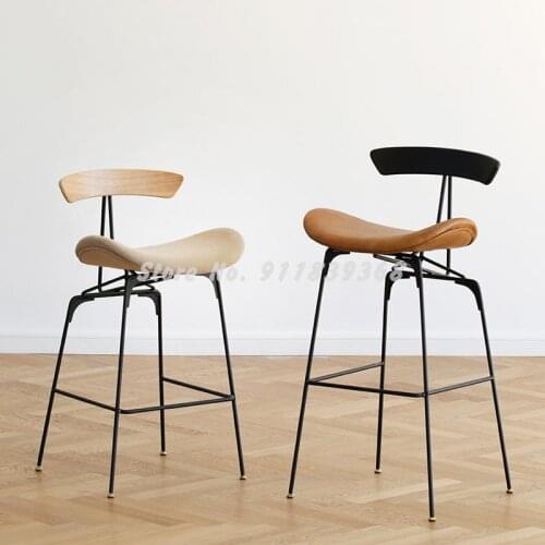Nordic Modern Simple Bar Chair Light Luxury Back High Chair High Stool Iron Family Bar Stool Front Desk Chair