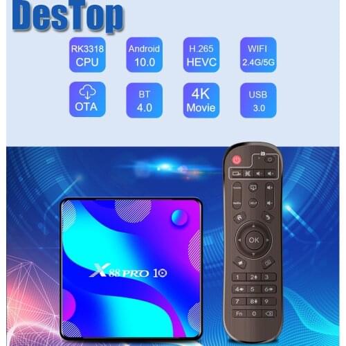 1 X88 PRO10 TV Box Android 10.0 4GB 32GB 64GB Smart TV Box RK3318 Set Top Box 4K 1080P Google Store Netflix Youtube Media Player