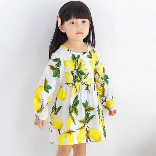 Spring, summer and autumn girls Korean long-sleeve round neck cotton childrens clothing print dress childrens long-sleeve dress
