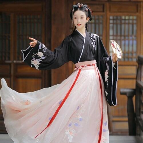 Hand-Embroidery Women Hanfu Chinese Traditional Ancient Black Deluxe Female Carnival Costume Fancy Dress Gift For Lady DL6768