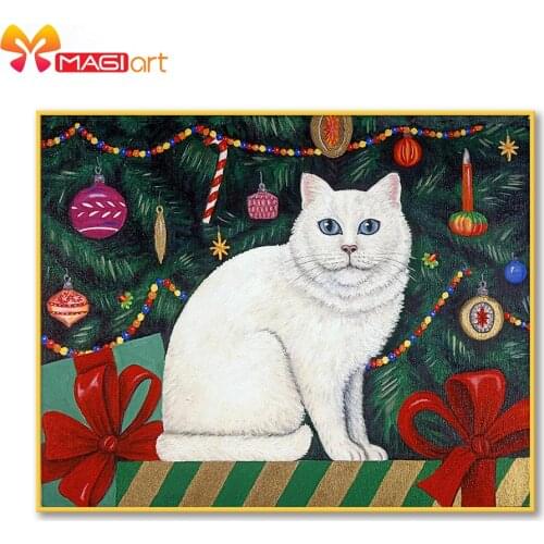 Cross stitch kits Embroidery needlework sets 11CT water soluble canvas patterns 14CT Full Christmas Animals White cat -NCMC067