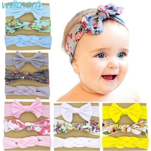 Warmom Childrens Bowknot Printed Headband Three Sets Baby Bowknot Rabbit Ears Headband Sets of 3 Baby Girls Headwear Kids