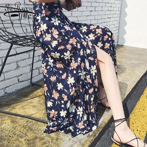 Sexy Side Split Print Chiffon Skirt Women Clothes Skirts Womens Fashion 2021 High Waist Summer Holiday Beach Women Skirt 3041 50
