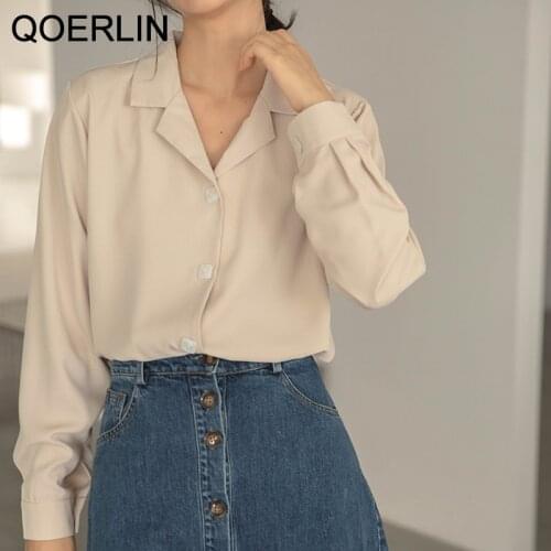QOERLIN Women Blouses 2021 Spring Fall Solid Blouse Loose Casual All-Match Female Tops Button Up Shirts OL Work Blusas Mujer