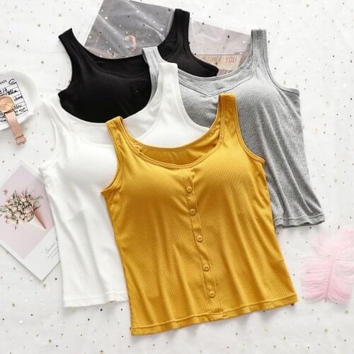 Women 2021 Autumn New Fashion Thin Bottoming Vest Tops Female Solid Color Short Vest Tops Ladies Buttons Sleeveless Tops D882