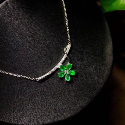 Fashion Smile Row Flower Natural green Emerald necklace S925 silver natural gemstone necklace woman gift party fine jewelry