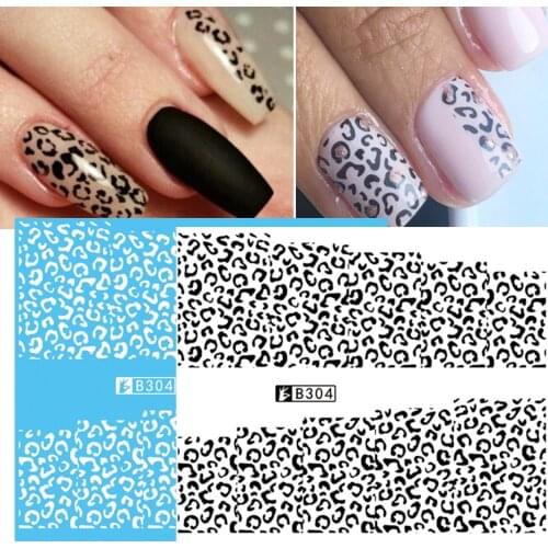1 pcs Black White Leopard Nails Art Stickers Full Wraps Water Transfer Decals Sexy Design Slider Manicure Decoration Tips NLB304