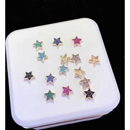 10PCS ZYZ-B9713 Gold Color Charms Jewelry Star Spacer Connectors For DIY Bracelet Making CZ Crystal Micro Pave Jewelry Findings
