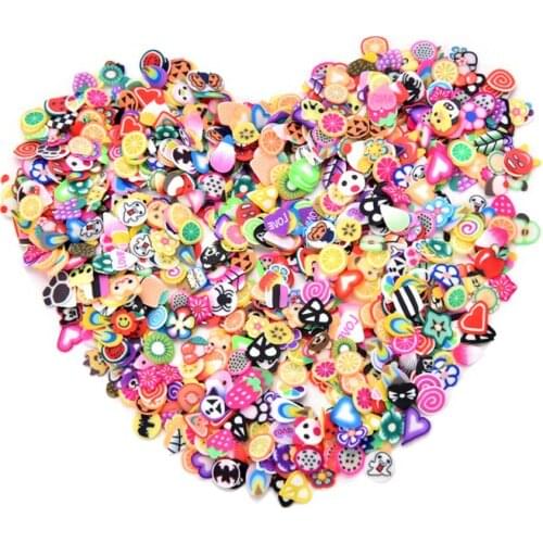 1000pcs/pack 3D Fruit Flowers Feather Design Tiny Slices Polymer Clay DIY Girls Toys Stickers Girls Gifts 3mm