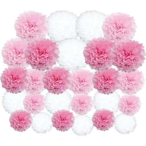 27pcs/set Pink Mixed Size Paper Flower Balls Wedding Decorative Tissue Paper Pompoms Birthday Party Decoration Home Decor