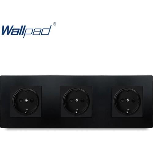 3 EU German Socket Black Wallpad Luxury Wall Power Electrical Outlet Sockets PC Panel