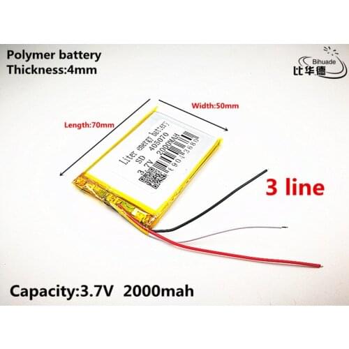 3 line Good Qulity 3.7V,2000mAH,405070 Polymer lithium ion / Li-ion battery for TOY,POWER BANK,GPS,mp3,mp4