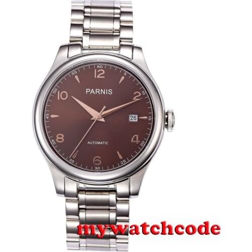 38mm Parnis coffee dial date Sapphire Glass miyota Automatic mens Watch P723