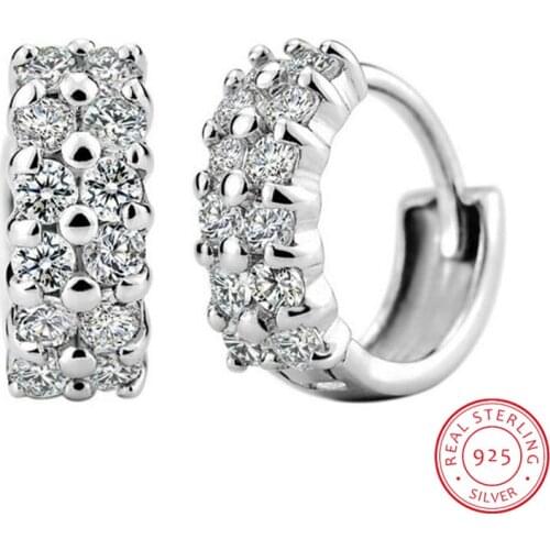 925 Sterling Silver Earrings Double Row Shiny Zirconia Stud Earrings For Women brincos oorbellen boucle d'oreille S-E11