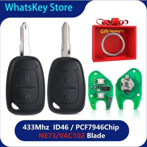 WhatsKey 2 Button Car Remote Key 433Mhz ID46 Chip For Renault Trafic 2 Vivaro Movano Kangoo NE73/VAC102 Blade Replacement key