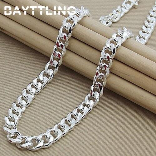 BAYTTLING 925 Silver 10MM 20/22/24 Inch Cuban Chain Necklace For Women Men Fashion Jewelry Party Birthday Gifts
