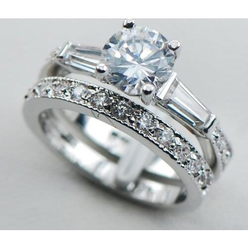 White Crystal Zircon 925 Sterling Silver Top Quality Fancy Jewelry Engagement Wedding Two Ring Size 5 6 7 8 9 10 F1096