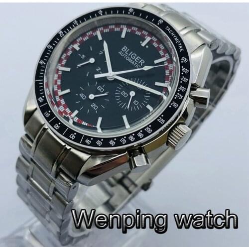 Bliger 40mm New Mens Top Casual Mechanical Watch Silver Case Black Dial Date Luminous Waterproof Automatic Watch