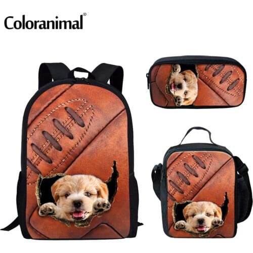 Coloranimal Cute Dog in Baseball 3D Printed Teenage Backpack 3Pcs/Set School Bag With Lunch Bag Pencil Bag Daily Book Bolsa Hot