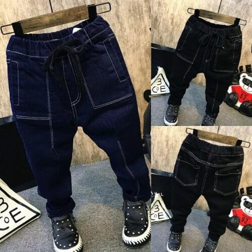 Boys Jeans Kids Casual Light Solid Straight Denim Pants Warm Winter Children 2-6Y Boys Thick Fleece Jean Pants